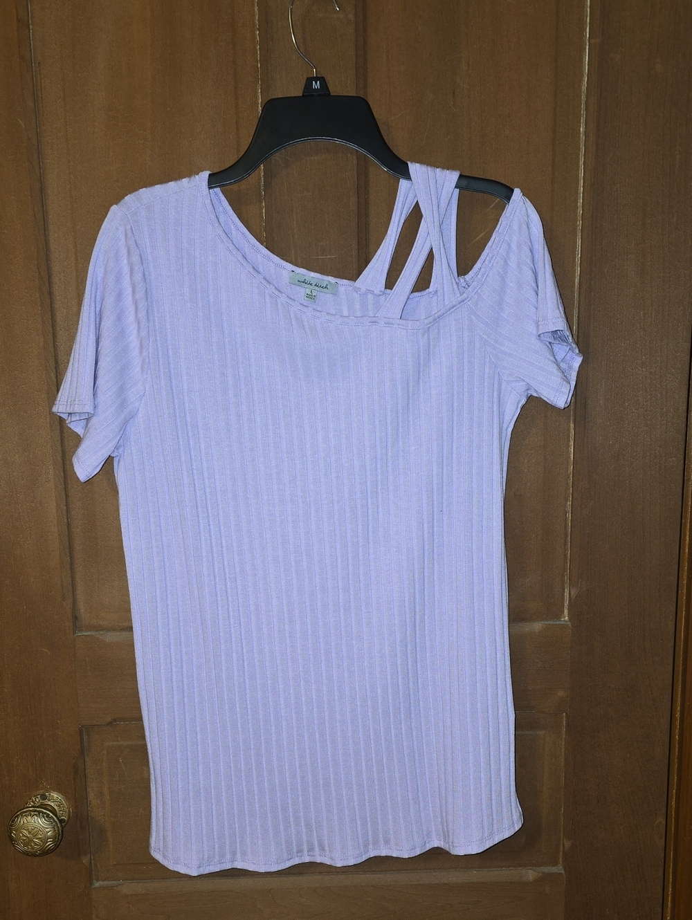 White Birch Lilac Ribbed Cold-Shoulder Women's Top